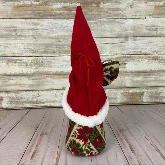 Christmas Gnome Vintage Poinsettia Jingle Bells Flannel Handmade Holiday Rustic - Picture 7 of 12